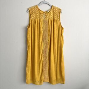 Indigo Rose Mustard Yellow Boho Crochet Lace Dress Size XL Gauzy Sleeveless